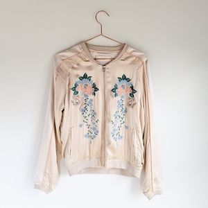 Blank NYC Silky Embroidered Rose Bomber Jacket